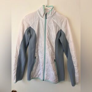 Champion Women's Fitted White & Gray w/ Teal Trim Activewear Zip Up Jacket Small